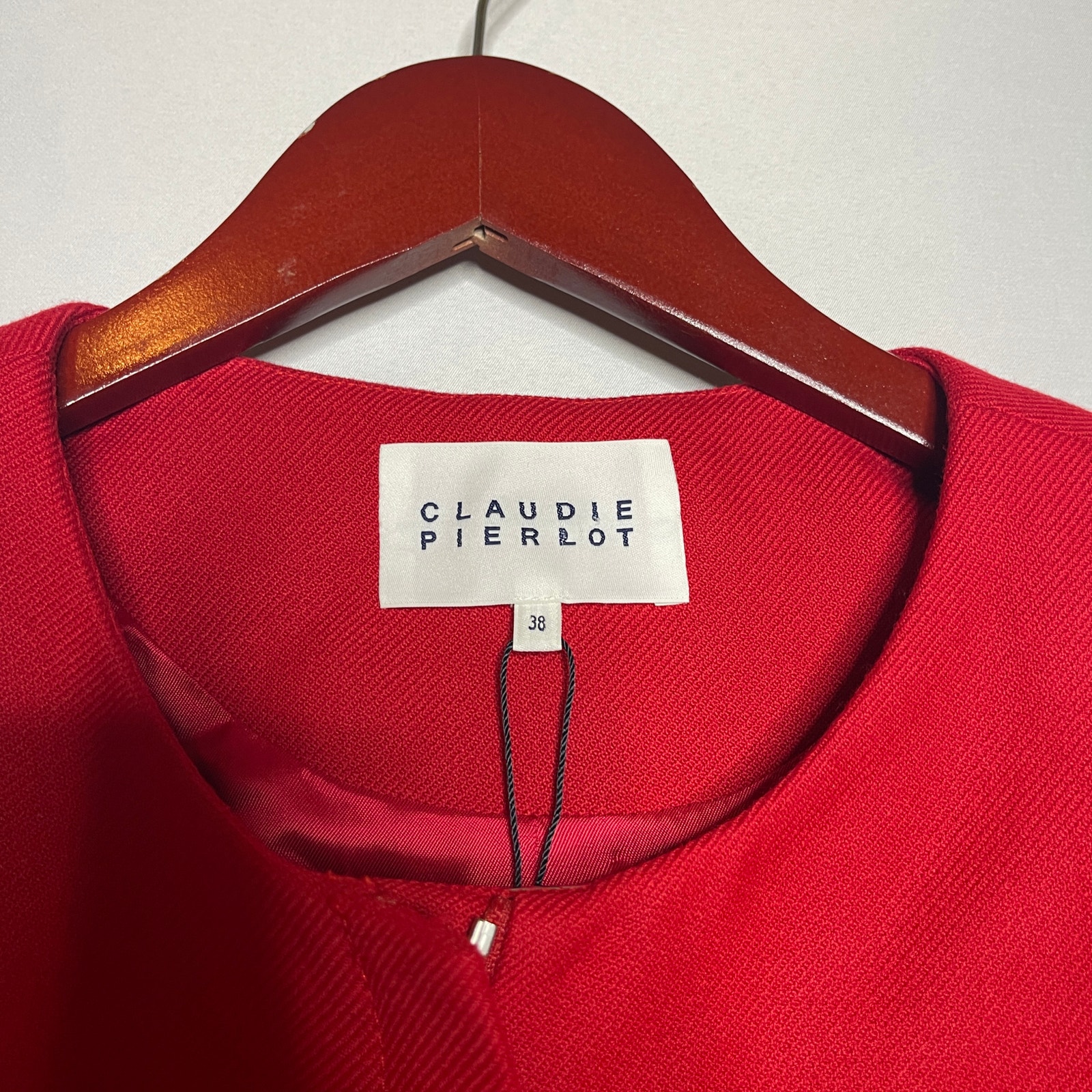 Claudie Pierlot Red Collarless Full Zip Coat Jacket Ruffle Shoulder 38 Us 6 — image 2 of 8
